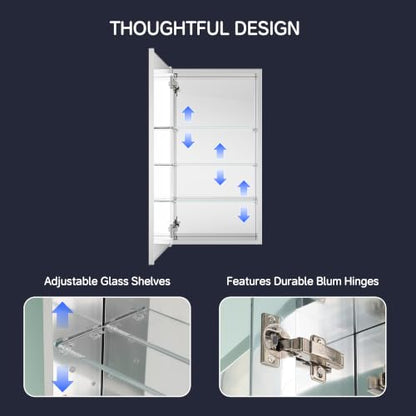 Medicine Cabinet Mirror 16"W x 30"H, Bathroom Beveled Edge Mirror Cabinet | Medicine Cabinets with Adjustable Glass Shelves, Soft-Closed Hinge, Chrome Aluminum Frame, Reverse Installation - size: 16" x 30"(Beveled)