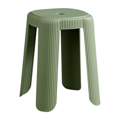 Stackable Round Stools, Space-Saving Plastic Chairs,Family Gathering, Backless Space Saving Vanity Chair for Bedroom Dining Room Living Room,Green - color: Green