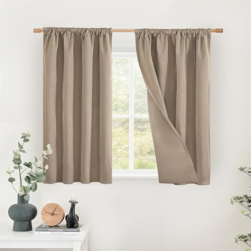 BGment Taupe Linen Blackout Curtains 40 Inch Length, Burlap Short Window Drapes Room Darkening with Rod Pocket for Small Bedroom Privacy, 2 Panels Set, Each 30 Inch Wide - color: Taupe, size: 30"W x 40"L (Pack of 2)
