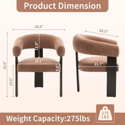 Modern Accent Chair, Barrel Armchair, U-Shaped Backrest, Brown | Barrel Accent Chair, Upholstered Arm Chair, Ergonomic Curved Back, Soft Chenille, Solid Wood Legs, Living Room, Bedroom - color: Brown