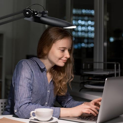 20" LED Desk Lamp with Clamp, 24W CCT Adjustable Dimmable Nail Light for Desk, 120 LEDs Metal Swivel Arm Daylight for for Nail Tech Task Home Office Reading Architect Craft, Black - color: Black