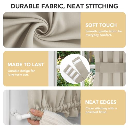 Deconovo Blackout Door Curtain for Glass Doors 72 Inches Long | 1 Panels Set, Thermal Insulated, Dual Rod Pockets, Adjustable Tieback, Privacy Panel, Light Beige, 25 x 72 Inch