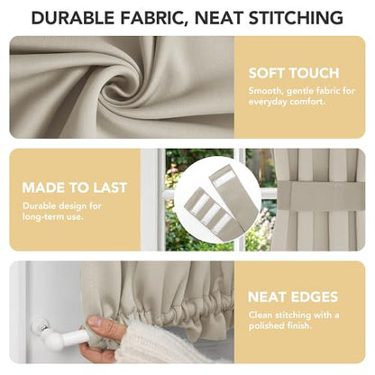 Deconovo Blackout Door Curtain for Glass Doors 72 Inches Long | 1 Panels Set, Thermal Insulated, Dual Rod Pockets, Adjustable Tieback, Privacy Panel, Light Beige, 25 x 72 Inch