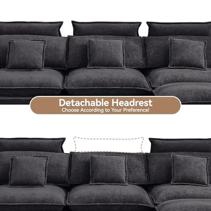 46''Cloud Sofa Chair with Detachable Headrest, Oversized Upholstered Arm Accent Chair with Ottoman, Modern Chenille Reading Lounge Comfy Armchair for Living Room,Bedroom, Dark Grey - color: Dark Grey, size: Oversized Chair with Ottoman