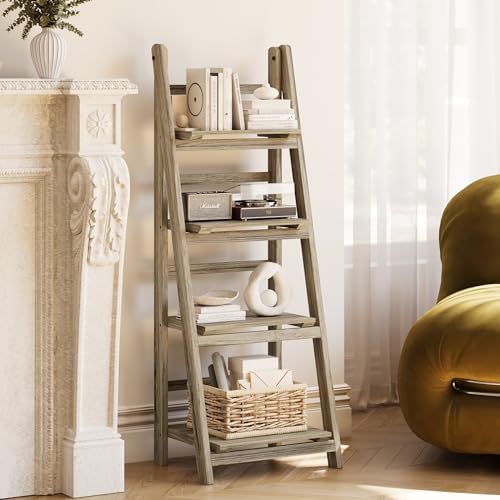 Ladder Shelf 4-Tier Foldable Wooden Ladder Bookshelf Plant Stand | Folding Wooden Ladder Bookshelf, Plant Stand for Small Space, Display Rack for Living Room, Bedroom, Balcony, Natural Wood - color: 4-tier/Light Brown