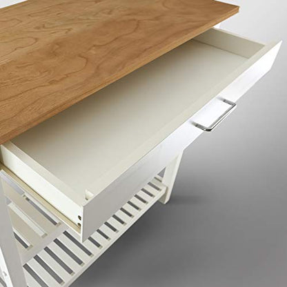 Kitchen Island with Solid Wood Top, White & Cherry Natural - color: White & Cherry Natural