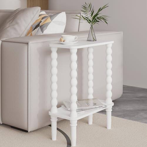 Veegle Narrow Side Table, Small End Table with Storage Shelf, 2-Tier Small Coffee Tables for Living Room, Bedroom, Narrow Spaces (White) - color: White-2 Tier Shelf