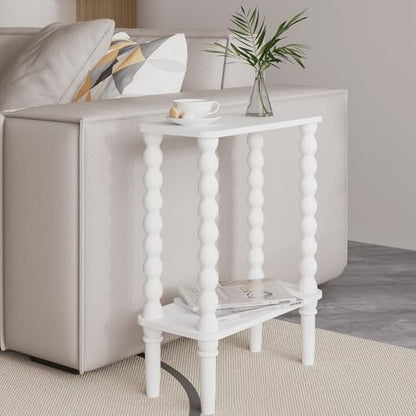 Veegle Narrow Side Table, Small End Table with Storage Shelf, 2-Tier Small Coffee Tables for Living Room, Bedroom, Narrow Spaces (White) - color: White-2 Tier Shelf