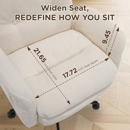 FiveWillowise Cross Legged Office Chair with Flip-up Arms&Low Back,Beige | Criss Cross Chair With Thicken Wide Seat,Lounge Makeup Vanity Chairs with Side Pockets,Comfy Home Office Desk Chair,Chenille - color: Beige