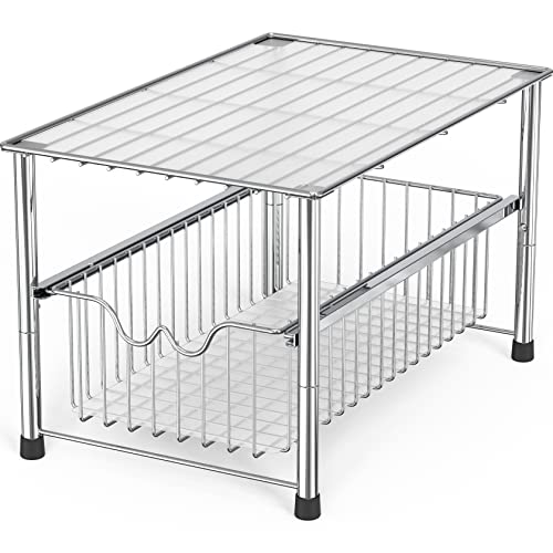 Deco Brothers Stackable Under Sink Organizer with Sliding Basket, Chrome - color: Chrome