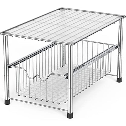 Deco Brothers Stackable Under Sink Organizer with Sliding Basket, Chrome - color: Chrome