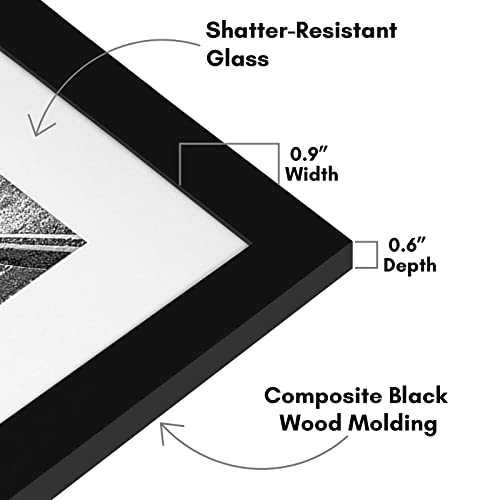 Americanflat 11x14 Picture Frame with Shatter-Resistant Glass - Set of 2 - Use as 8x10 Frame with Mat or Display 11x14 Photo Without Mat - Signature Collection - Picture Frames for Wall - Black | Engineered Wood construction, Shatter-resistant glass, hang