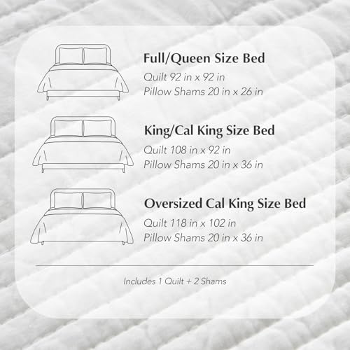 EVERGRACEHOME 100% Cotton Quilt Set Oversized Cal King, Bright White | Pre-Washed Soft Cotton, Striped Coverlet Bedspread, 3 Piece Lightweight Bedding Set for All Season, with 2 Pillow Shams - color: Bright White, size: Oversized Cal King (118" X 102")