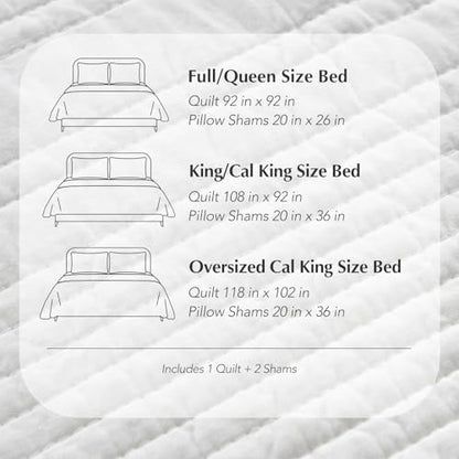 EVERGRACEHOME 100% Cotton Quilt Set Oversized Cal King, Bright White | Pre-Washed Soft Cotton, Striped Coverlet Bedspread, 3 Piece Lightweight Bedding Set for All Season, with 2 Pillow Shams - color: Bright White, size: Oversized Cal King (118" X 102")
