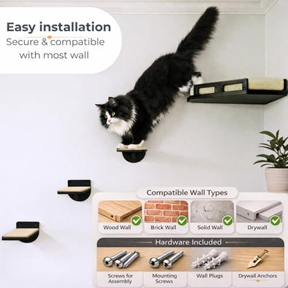 Cat Wall Shelves, Solid Wood Corner Bed, 3 Steps, Up to 25 lb, Black | Cushion included; 2 washable covers, cotton and plush; secures across two walls - color: Black