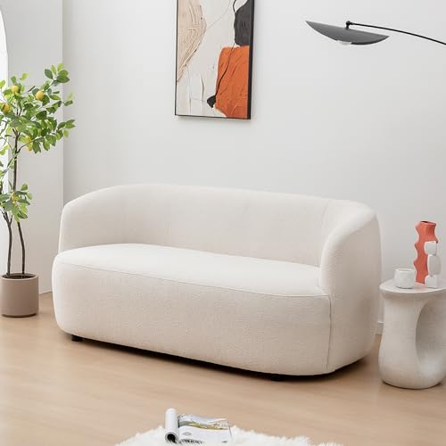KINWELL 68" Boucle Upholstered Loveseat with 4 Toss Pillows, Beige | No Assembly Deeper 2-Seater Sherpa Couch Settee Love Seat Sofa with 3 Height Options for Small Spaces Apartment Living Room - color: Beige, size: Loveseat