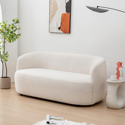 KINWELL 68" Boucle Upholstered Loveseat with 4 Toss Pillows, Beige | No Assembly Deeper 2-Seater Sherpa Couch Settee Love Seat Sofa with 3 Height Options for Small Spaces Apartment Living Room - color: Beige, size: Loveseat