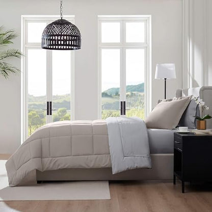 Nestl 5 Piece Twin Comforter Set – Linen Reversible Bed in a Bag – Complete Twin Size Bedding Set with Sheets, Pillowcase and Sham - color: Linen, size: Twin