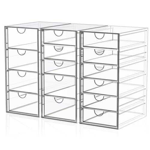 YFXCVSL 3-Pack Acrylic 15-Drawer Storage & Makeup Organizer for Desk | Smooth-glide drawers, clear acrylic, dustproof, waterproof, wipe-clean, for nail polish, essential oils, hair clips - size: 15 Drawers
