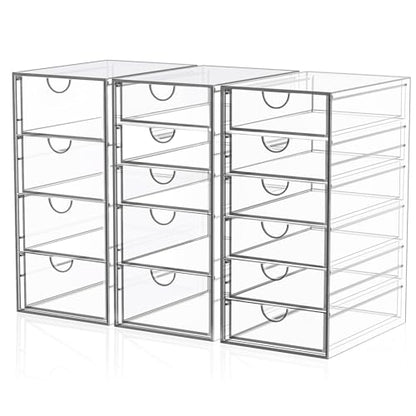 YFXCVSL 3-Pack Acrylic 15-Drawer Storage & Makeup Organizer for Desk | Smooth-glide drawers, clear acrylic, dustproof, waterproof, wipe-clean, for nail polish, essential oils, hair clips - size: 15 Drawers