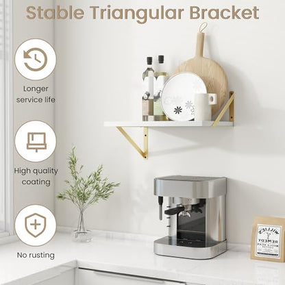 Dreamland Wall Mounted Floating Shelves Set of 2, 16x12, White&Gold | Engineered Wood, Visible Bracket, Large Storage, Hold Up to 40lbs, Living Room, Bathroom, Bedroom, Kitchen - color: White&gold, size: 16"W x 12"D
