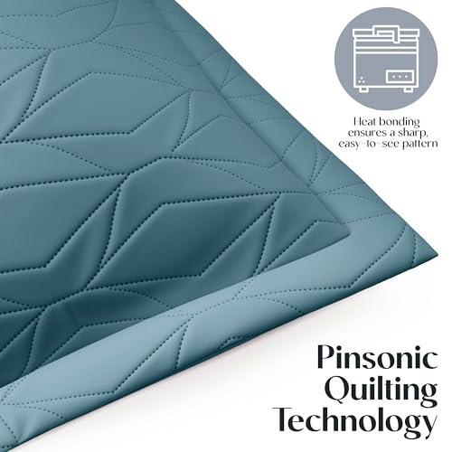 Clara Clark Quilts Twin Size - All Season Bedspread Coverlet Set, Pinsonic Weave Lightweight Bedding Set - 5 Piece Twin Quilt Set with Pillow Shams, Stone Blue - Twin Ellipse - color: 26 – Stone Blue – Ellipse, size: Twin