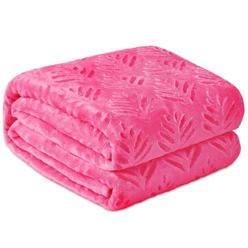 Exclusivo Mezcla Leaves Pattern Blanket Twin Size for Bed, Hot Pink | Soft and Cozy Fleece Blanket All Season Use, Lightweight Plush Fuzzy , Home Decor, 60x80 Inches - color: Hot Pink, size: Twin(60"x80")