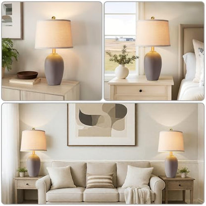AIEAMPDO 21'' Set of 2 Farmhouse Ceramic Small Table Lamps for Living Room Bedroom, Nightstand Rustic Brown Desk Lamp for Bedside End Table Entryway, 2 LED Bulbs Included - color: Earth Gray Brown