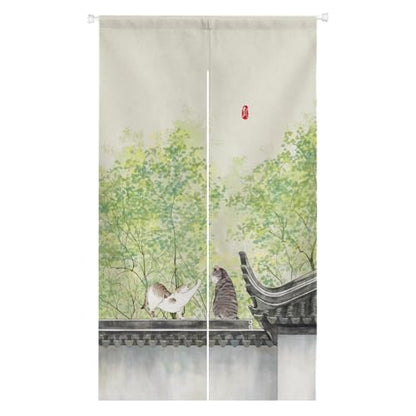 Ofat Home Cats with Trees Japanese Noren Doorway Curtain, Closet Curtain, Custom Panel Curtain, 85x150cm (cat-Walls) - color: Cat-walls