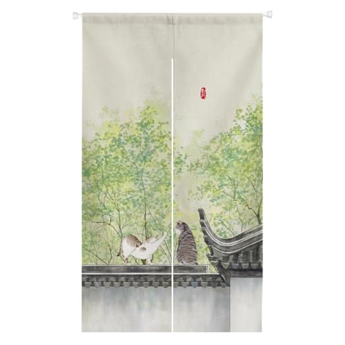 Ofat Home Cats with Trees Japanese Noren Doorway Curtain, Closet Curtain, Custom Panel Curtain, 85x150cm (cat-Walls) - color: Cat-walls