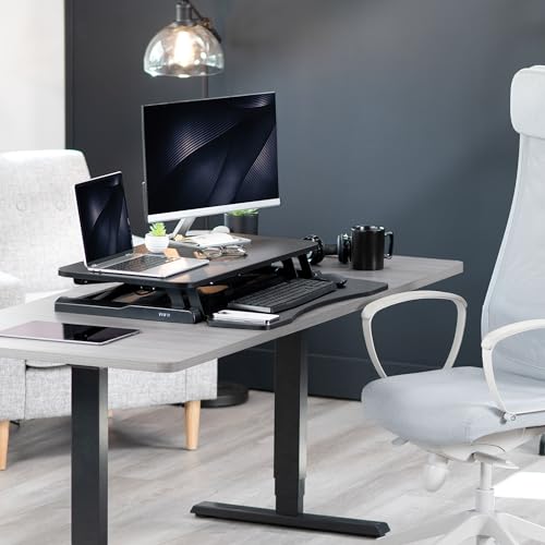 VIVO 32 inch Desk Converter, K Series, Height Adjustable Sit to Stand Riser, Dual Monitor and Laptop Workstation with Wide Keyboard Tray, Black, DESK-V000K | Height Adjustable, Stand Up Desk Riser, Wide Keyboard Tray, Dual Monitor and Laptop Workstation,