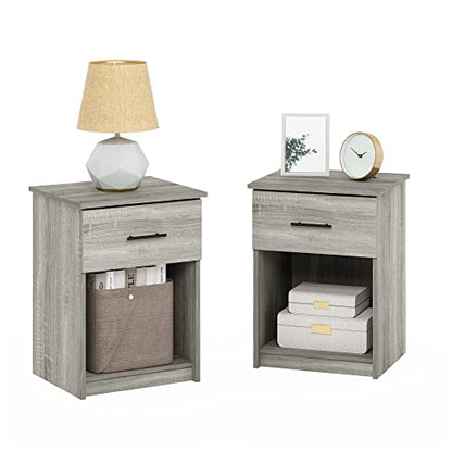 Furinno Tidur Nightstand, 2-Pack, French Oak Grey - color: French Oak Grey, style: 2-Pack Handle