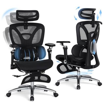 MALOL Ergonomic Office Chair, 400lbs High Back Mesh Desk Chair with 6D Armrests, 3D Headrest, Adjustable Lumbar Support, Seat Depth Adjustment, Tilt Lock, Metal Base & PU Wheels, Black - color: Black