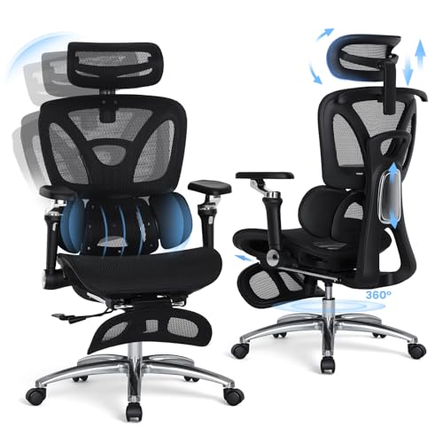 MALOL Ergonomic Office Chair, 400lbs High Back Mesh Desk Chair with 6D Armrests, 3D Headrest, Adjustable Lumbar Support, Seat Depth Adjustment, Tilt Lock, Metal Base & PU Wheels, Black - color: Black