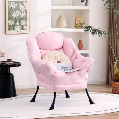 Lazy Chair, Comfy Reading Accent Chair for Bedroom, Pink | Comfy Bedroom Accent Chair with Washable Removable Cover and extra throw pillowfor Living Room Dorm - color: Pink-single