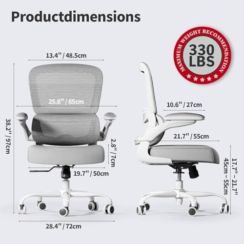 TRALT Office Chair - Ergonomic Desk Chair with Adjustable Lumbar Support, Mesh Computer Chair, Executive Chair for Home Office Comfortable Lumbar Support (1, Ash Gray) - color: Ash Gray