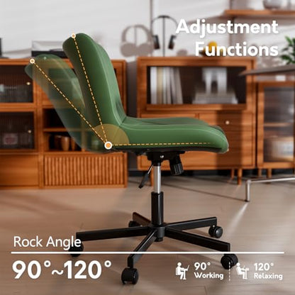 Armless Desk Chair, Morden Home Office Chair no Arms, Adjustable Height & Rocking Computer Chair, PU Leather Vanity Chair, Ergonomic Seat Soft Padded Desk Chairs for Home Small Space, Green - color: Olive Green