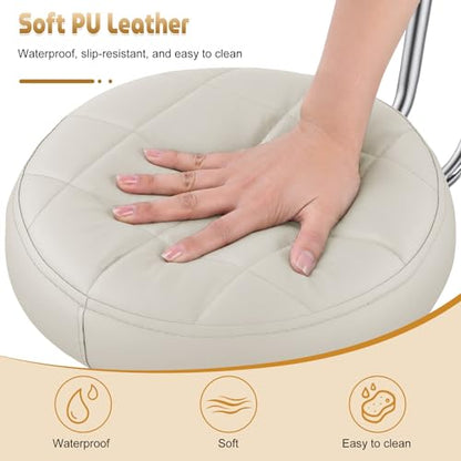 Small Armless Office Desk Chair with Back, Faux Leather Vanity Chair with Wheels - Height Adjustable, 360° Swivel, Ergonomic Rolling Computer Stool for Home Bedroom Office Beige