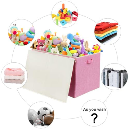 122L Large Toy Box Chest Storage with Lid, Collapsible Kids Toy Storage | Toy Chest with with Removable Divider for Kids, Boys, Girls, Nursery, Living Room, Bedroom, 26"x17" x17" (Linen Pink) - color: Extra Large Pink