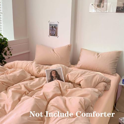 Nanko Peach Coral Queen Size Duvet Cover Set, Soft Luxury Microfiber Comforter Quilt Bedding Cover with Zip Closure Ties Bed Sets - Modern Farmhouse Style for Men and Women Teen, 3pcs 90 x90 inch - color: Peach Coral, size: Queen