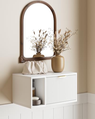 Masupu Floating Nightstand, Wall Mounted Floating Bedside Table with Storage Drawer and Open Shelf, Modern Bedroom Nightstand, 19.3" x 11.4" x 10", White - color: White