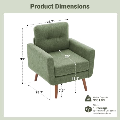 Tbfit Linen Fabric Single Sofa, Accent Chair, Mid Century Modern Armchair for Living Room, Bedroom Button Tufted Upholstered Comfy Reading Sofas, Green - color: Green, size: Single