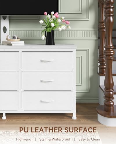 TV Stand with Mount for 32/55/65/75/85 inch TVs, Entertainment Center with 9 Fabric Drawers Dresser Storage, Height Adjustable Media Console - color: White