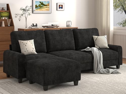 EASE MOOSE 100" Chenille L-Shaped Sectional Sofa with Ottoman, Dark Gray | Deep Seat, Pet-friendly, Removable Washable Cover, Pocket Spring Cushion, Easy Clean, Easy Assembly Couches for Living Room - color: Dark Gray, size: 100" L-Shape