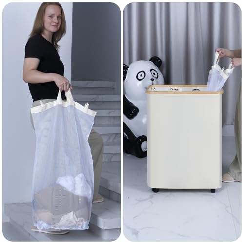 IEGrow Laundry Hamper with Lid,160L Laundry Basket with 3 Mesh Bags,Black | Dirty Clothes Hamper Basket with Bamboo Handle for Clothes Towels - color: Black, size: 160L