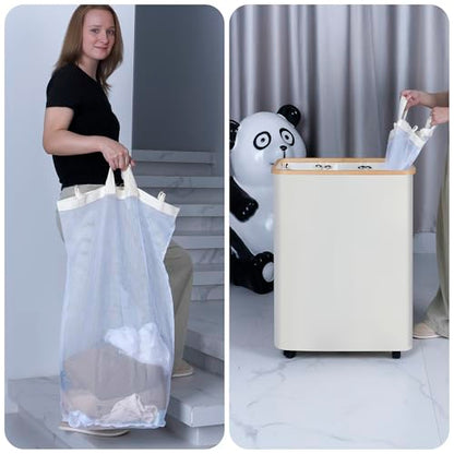 IEGrow Laundry Hamper with Lid,160L Laundry Basket with 3 Mesh Bags,Black | Dirty Clothes Hamper Basket with Bamboo Handle for Clothes Towels - color: Black, size: 160L