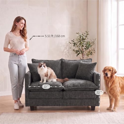 50'' L-Shape Loveseat Sofa with 22" Ottoman, 2 Seat Modern Cloud Couch with 2 Washable Pillows for Small Space Apartment Office Living Room Bedroom, Grey - color: Grey, size: 50"L