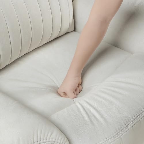 Lexicon Polished Microfiber Wall Hugger Manual Double Reclining Sofa, Beige | 86"W Upholstered 3 Seater Manual Sofa Recliner for Living Room/Apartment, Tool Free Assembly - color: Beige, size: Reclining Sofa