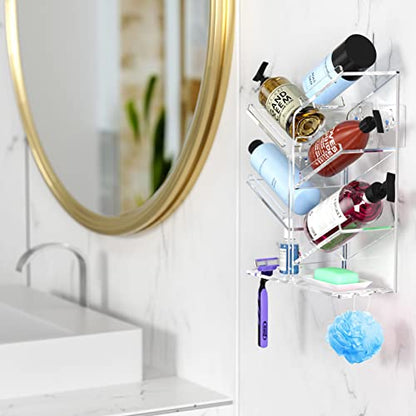 AITEE Acrylic Bathroom Organizer Caddy Shampoo Holder Combination Shelf | No drilling, wall mounted, combination inclined shelf, for bathroom, acrylic, rustproof, for bathroom toiletries - style: Upgraded Shelf