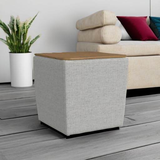 HomePop 19" Storage Ottoman with Wood Top - Gray Woven - color: Gray Woven